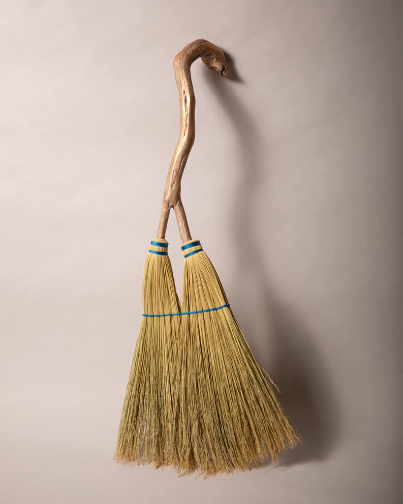 Double headed Shaker broom Welsh driftwood handle